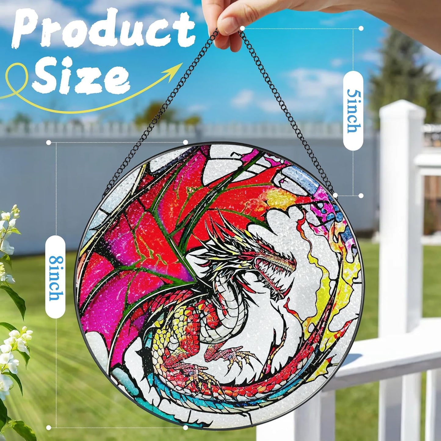 Stained Glass Window Hanging, Stained Glass Suncatcher, Dragon Sun Catcher, Window Hanging Decor, Dragon Gift, Gifts for Fathers Day, Christmas or Birthday Gift, Gifts for Him Dad Grandfather Son-VerdiqueGarden