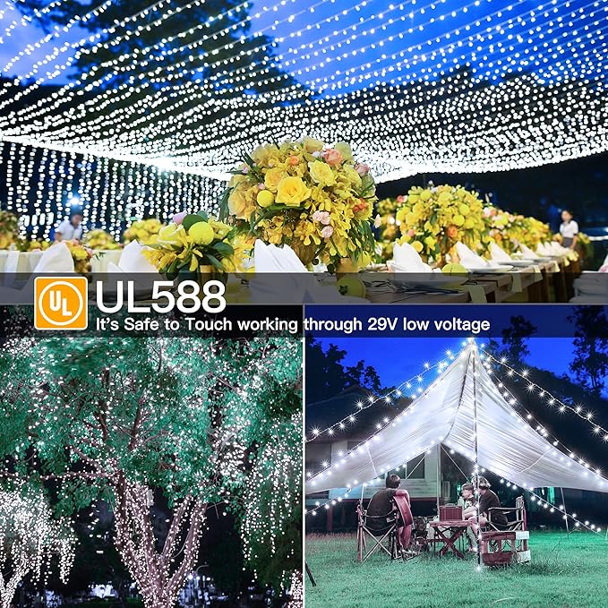Ollny Outdoor String Lights 800LED 262FT, Cool White Waterproof Fairy Light with Remote Plug in, 8 Modes Timers Dimmable Christmas Lights for Outside Indoor Bedroom Patio Camping Garden-VerdiqueGarden