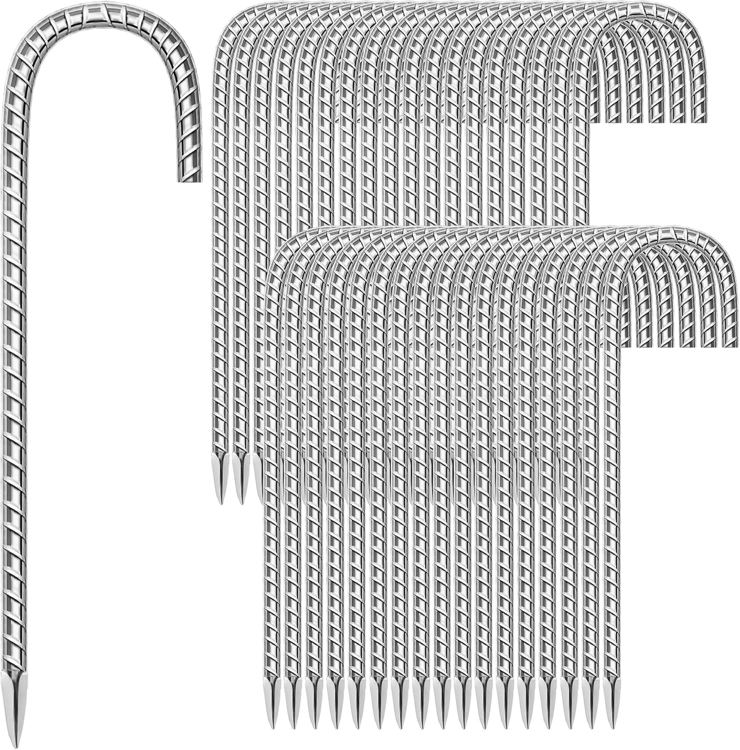 36 Pack Ground Garden Rebar Stakes Rebar 12 Inch Anti-Rust Galvanized Steel J Shape Hook Heavy Duty Ground Anchors for Tents, Position Kits,Fences, and Trampolines Landscape Fabric-VerdiqueGarden