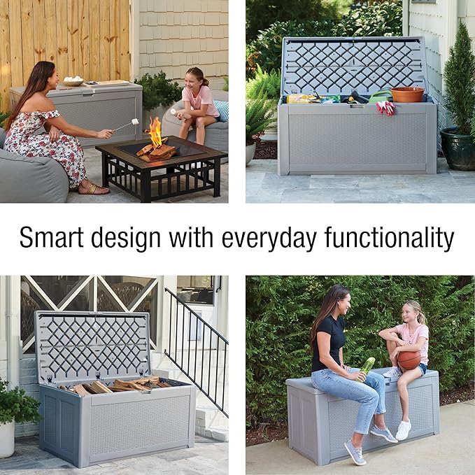 Rubbermaid Extra Large Resin Outdoor Storage Deck Box (134 Gal), Weather Resistant, Gray, Deck Organization for Home/Backyard/Pool Chemicals/Toys/Garden Tools/Porch/Patio Cushions-VerdiqueGarden