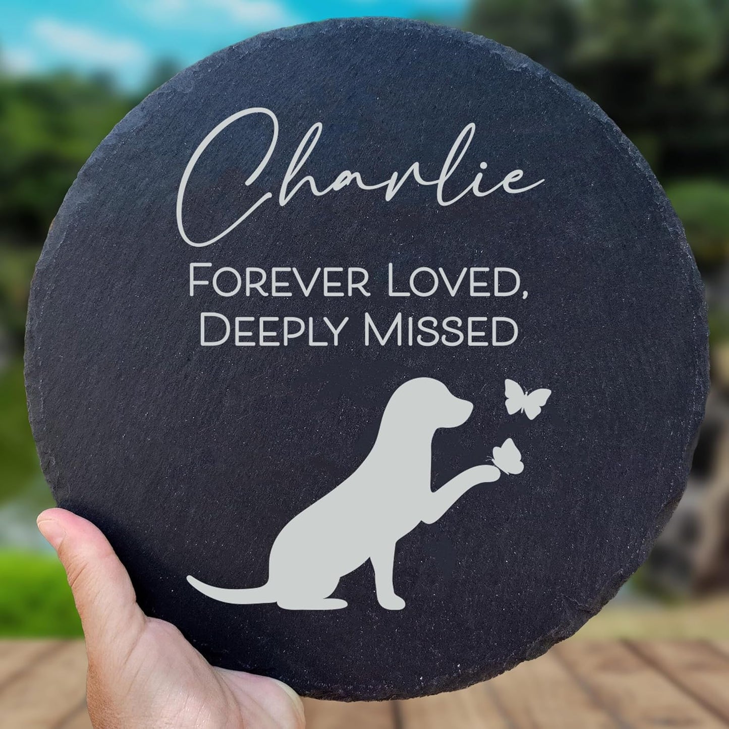 Personalized Pet Memorial Stone for Dogs and Cats | Custom Laser-Etched Weatherproof Garden Grave Marker | Natural Stone Bereavement Headstone Sympathy Gift | 4, 6, 10, or 12 Inch Heart or Circle Shape (A9)-VerdiqueGarden