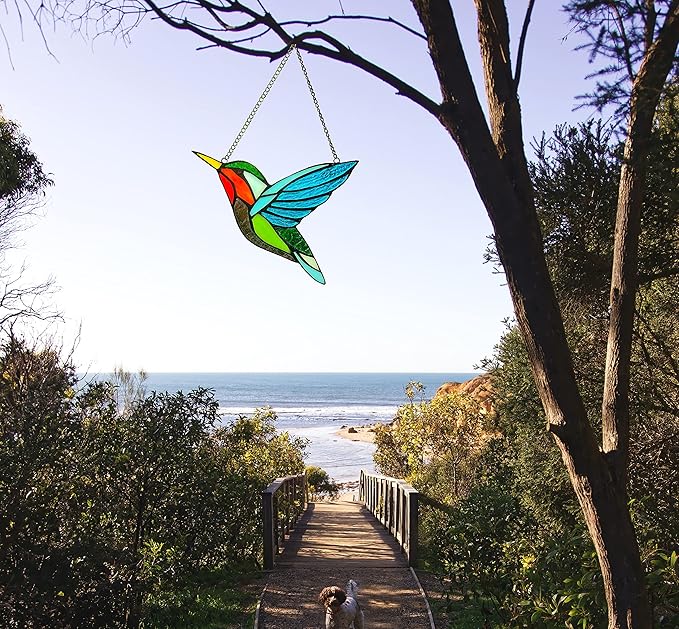 Hummingbird Stained Glass Window Hangings, Birds Stained Glass Decorations,Bird Suncatcher for Window Decor Hummingbird Gifts for Mom,Bird Lovers-VerdiqueGarden