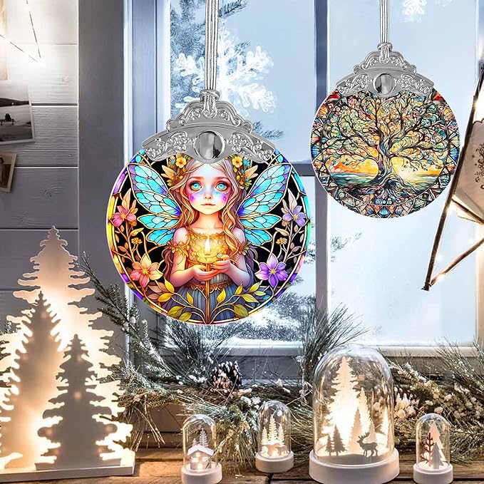 Fairy Stained Glass Suncatcher, Jocidea Fairy Ornament, Fairy Christmas Ornament, Holidays Ornaments, Christmas Tree Ornament, Fairy Decor, Gifts for Fairy Lovers-VerdiqueGarden