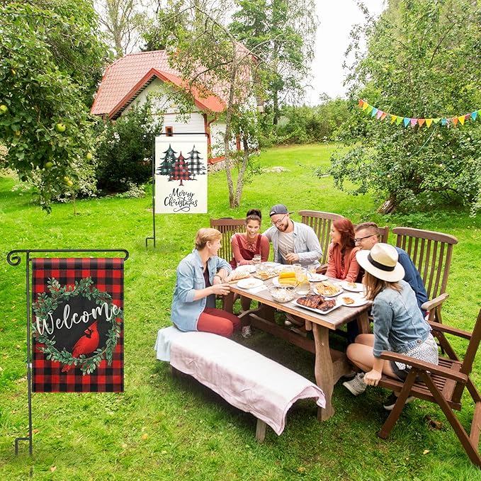 10 Pack Garden Flag Stand with Flag Stoppers and Clips, Black Powder Coated Weather Proof Garden Flag Pole Holder for Outdoor Garden Flag (Classic Style, 15.2 x 33.1 Inch)-VerdiqueGarden