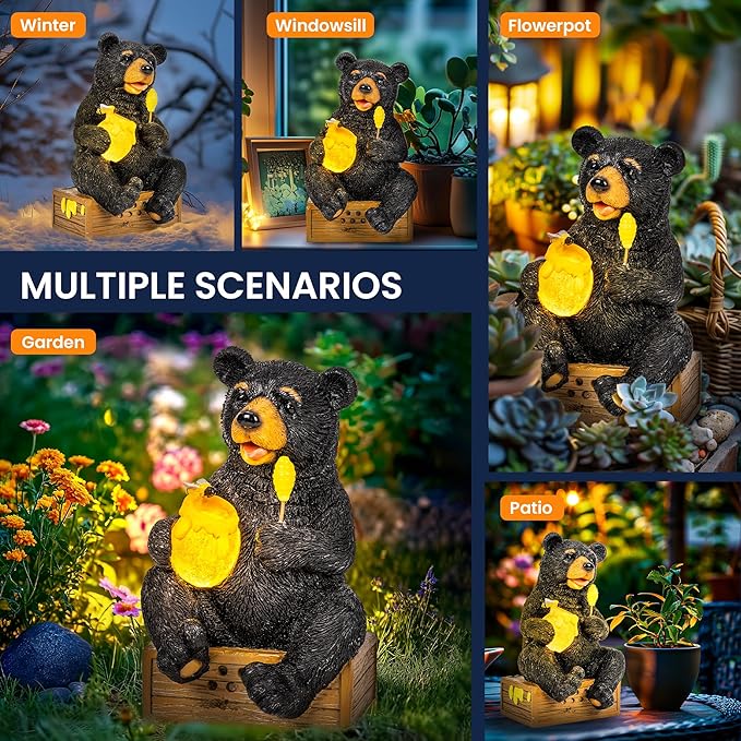 GIGALUMI Solar Garden Statues Outdoor Gifts for Women, Mom, Grandma, Cute Bear Figurine Christmas Housewarming Birthday Gifts, Garden Statues Decoration for Outside Yard, Patio, Balcony, Lawn, Pond-VerdiqueGarden