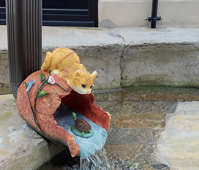 Cat Statue 3" x 4" Gutter Downspout Splash Block, Outdoor Garden Animal Decor Sculpture, Decorative Gutter Extension Diverter, UV-Resistant, Perfect for Garden Rain Downspout Diverter-VerdiqueGarden