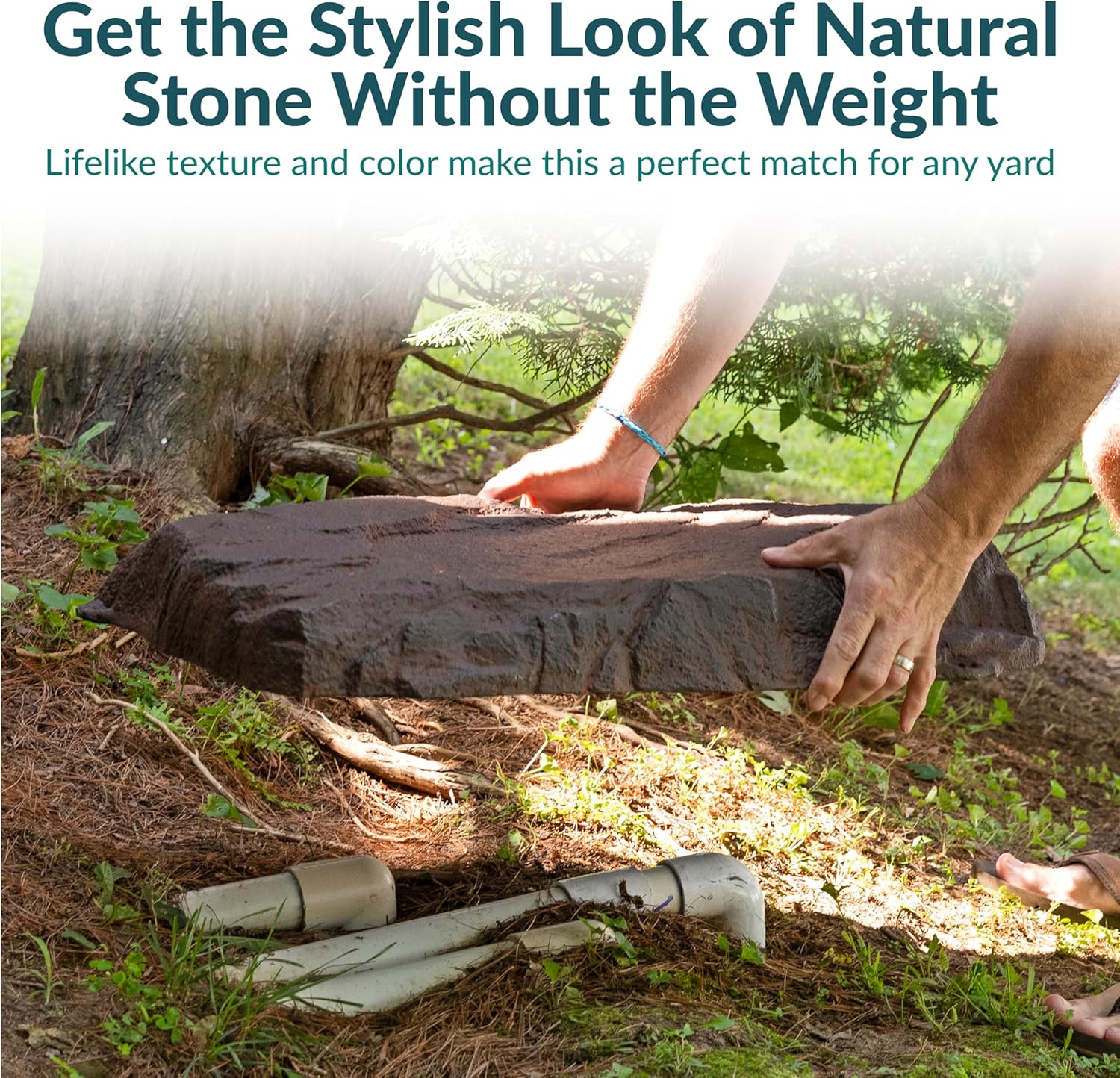 Sunnydaze 3.5” H Polyresin Faux Landscape Rock Cover - Lightweight Fake Rock Well Pump Cover for Outside - Brown-VerdiqueGarden