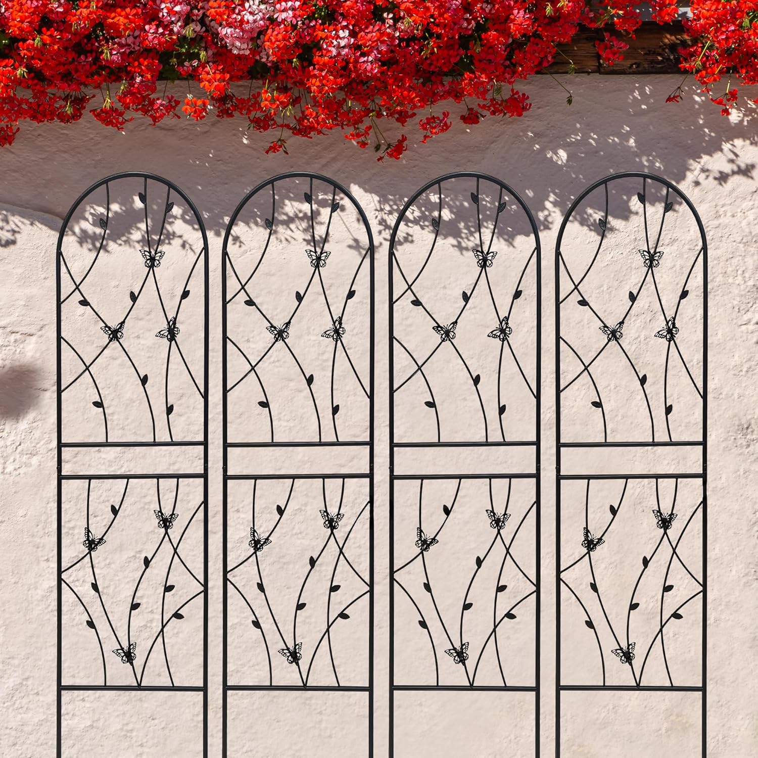 4 Pack Metal Garden Trellis 71" Tall Outdoor Climbing Plant Support for Roses, Flowers, Rustproof Durable Black Galvanized Tube, Lawn Garden Fence Decor Screen (4pcs, 71" H)-VerdiqueGarden