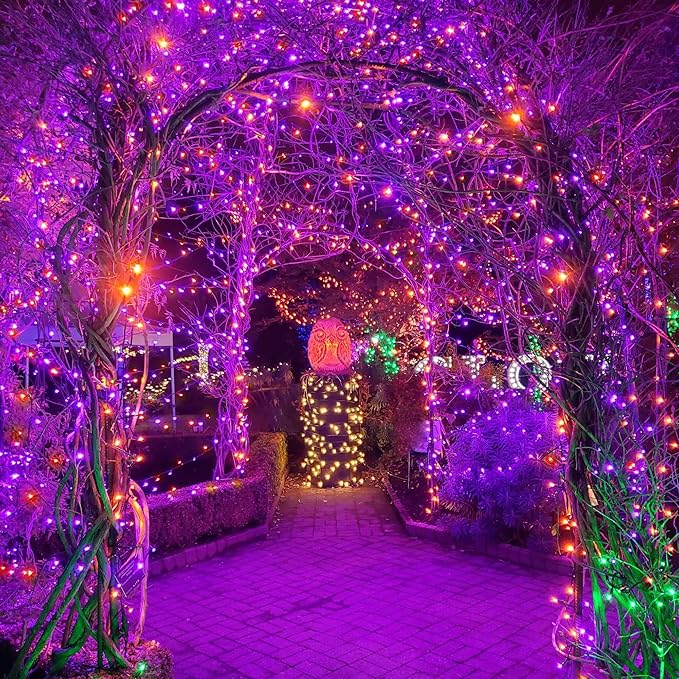 weillsnow 164FT 500 LED Halloween Lights, 8 Modes Waterproof Plug in String Lights for Halloween Indoor Outdoor Yard Party Wedding Garden Home Decorations (Purple & Orange)-VerdiqueGarden