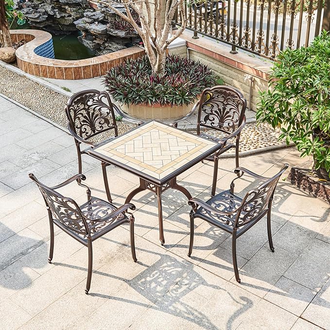 Outdoor Dining Chair Cast Aluminum Patio Chairs Set of 2 All-Weather Patio Dining Chair with Adjustable Feet for Backyard Garden (Violet Chair)-VerdiqueGarden