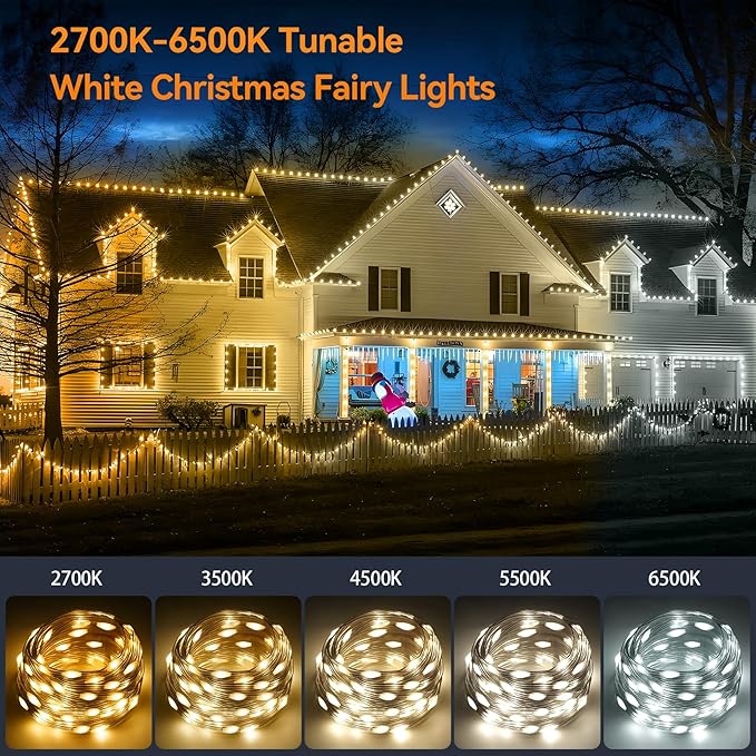 HOUHUI Fairy Lights Plug in Outdoor, 100Ft 2700K-6500K White Christmas Fairy Light IP67 Waterproof with Remote, 8 Modes, Warm-Cool White LED Fairy Twinkle Lights for Bedroom Garden Trees Party Decor-VerdiqueGarden
