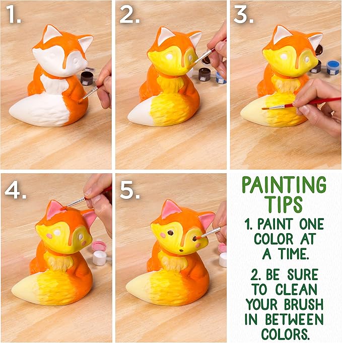 Creative Roots Paint Your Own Fox, DIY Fox, Kids Painting Set, Creativity for Kids, Ceramic Painting Kit for Kids, Ceramics to Paint, Paint Your Own Ceramic, Ages 5+-VerdiqueGarden