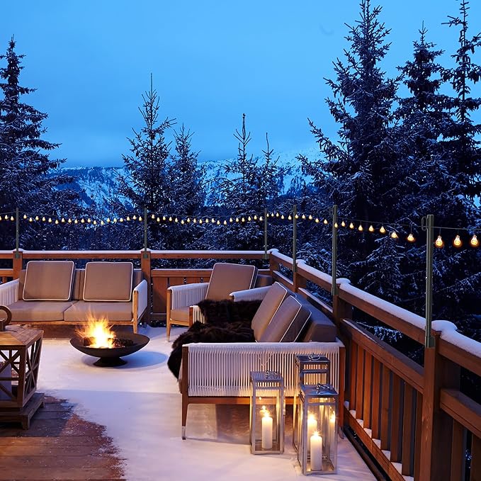 Suchtale 2 Pack 2.8 FT String Light Poles, Suspension Outdoor Fence Post Lights with Clip and Bracket, Outside String Lights Hanging, Wall Mounting Stand for Patio Garden Backyard Wedding Party, Black-VerdiqueGarden