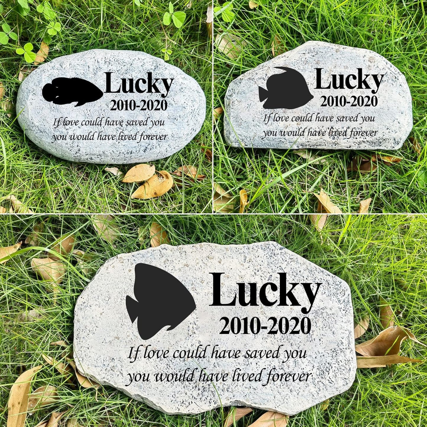 Zatanmulo Personalized Pet Memorial Stone, Garden Memorial Stone Personalized, Fish Headstone, Fish Tombstone, Memorial Plaque Outdoor, Garden Stepping Stone (Fish)-VerdiqueGarden