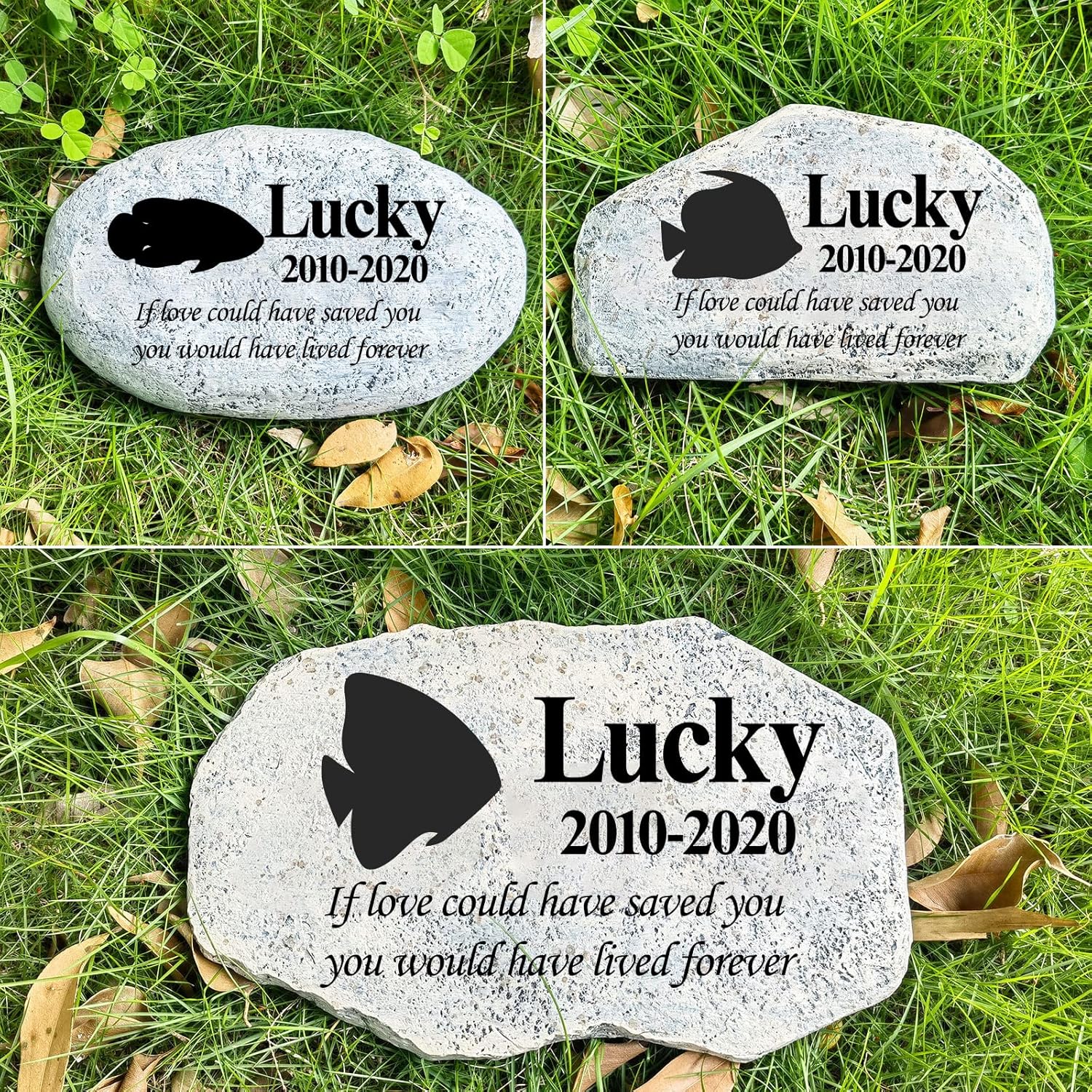 Zatanmulo Personalized Pet Memorial Stone, Garden Memorial Stone Personalized, Fish Headstone, Fish Tombstone, Memorial Plaque Outdoor, Garden Stepping Stone (Fish)-VerdiqueGarden