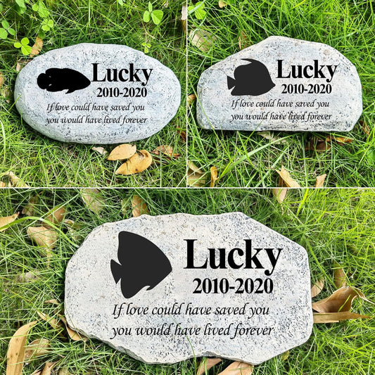 Zatanmulo Personalized Pet Memorial Stone, Garden Memorial Stone Personalized, Fish Headstone, Fish Tombstone, Memorial Plaque Outdoor, Garden Stepping Stone (Fish)-VerdiqueGarden