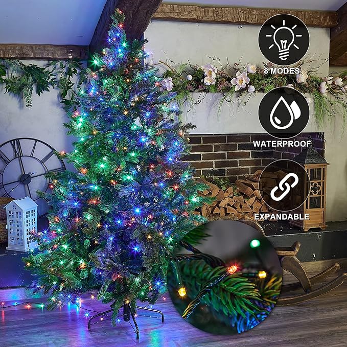 weillsnow 66 FT 200 LED Christmas Lights, Plug in Connectable Green Wire Fairy Lights with 8 Twinkle Modes, Outdoor Waterproof Christmas Lights for Garden Patio Wedding Decorations (Multicolored)-VerdiqueGarden