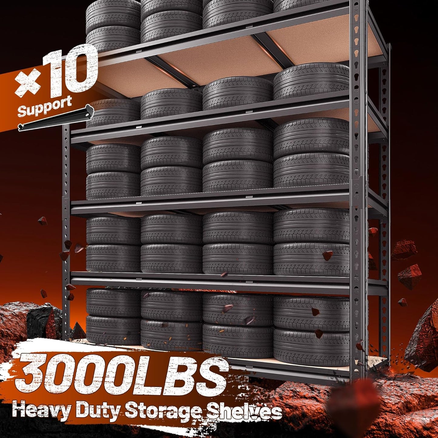 REIBII 48.2" W Garage Shelving, Storage Shelves Load 3000LBS, Adjustable Garage Shelving Heavy Duty for Pantry, Basement, Warehouse, 48.2" W X 71.9" H X 24" D, Black-VerdiqueGarden