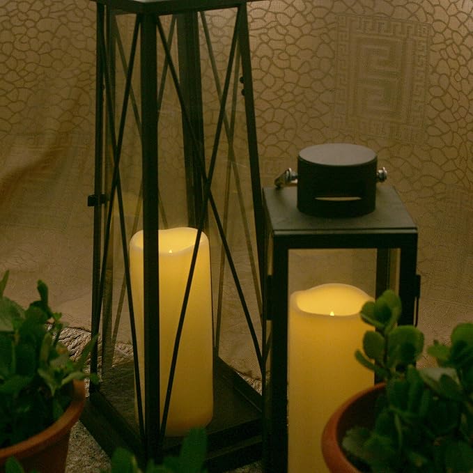 Waterproof Outdoor Battery Operated Flameless Pillar Candles with Timer White Plastic Realistic Flickering Fake Electric LED Lights for Lantern Garden Wedding Christmas Decorations 3”x8” 2 Pack-VerdiqueGarden