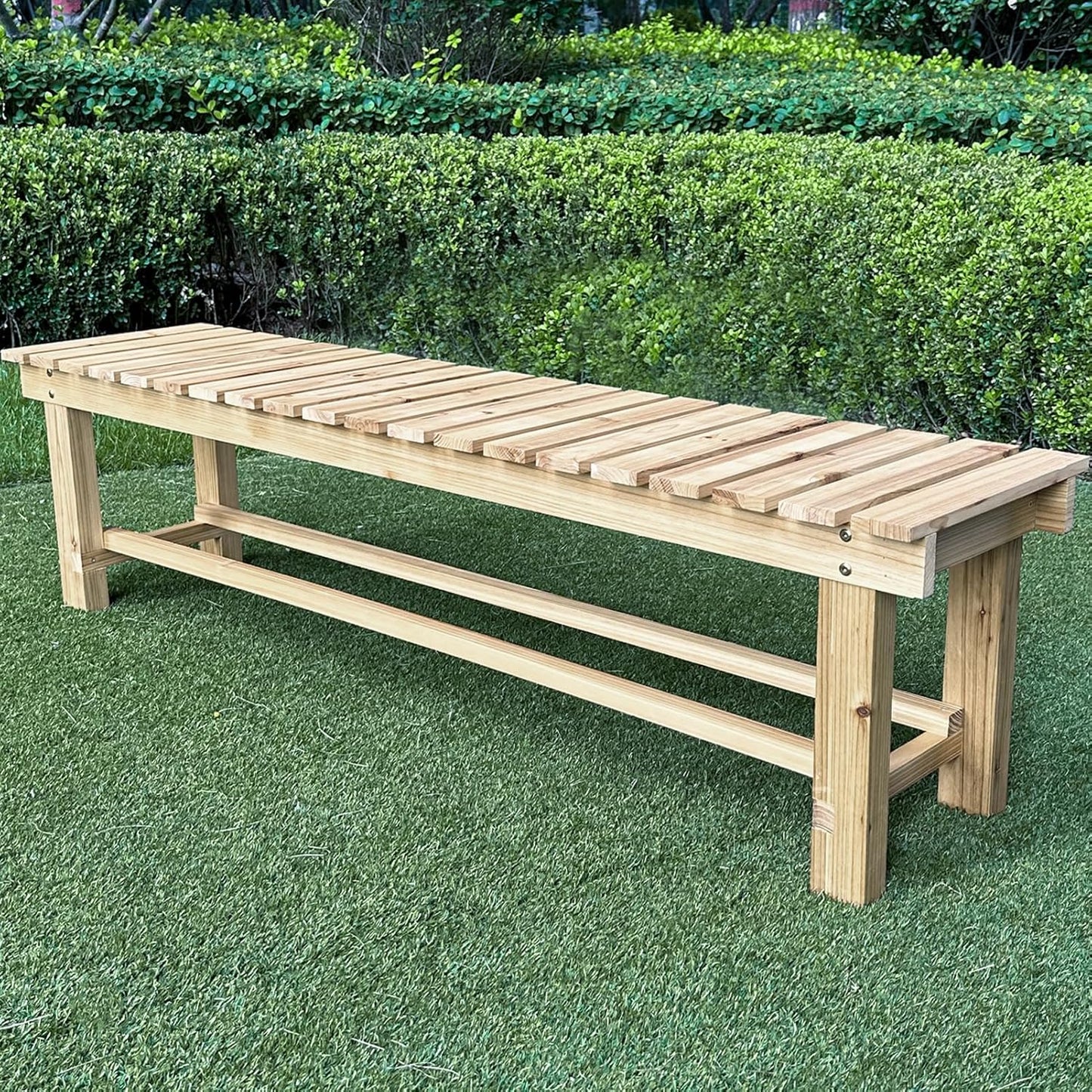 Outdoor Garden Bench, 2-Person Wood Patio Bench Weatherproof Outdoor Backless Bench, Anti-Corrosion and Anti-Rust Garden Benches for Garden Lawn Porch Park Backyard (Natural,35.5''/90cm)-VerdiqueGarden
