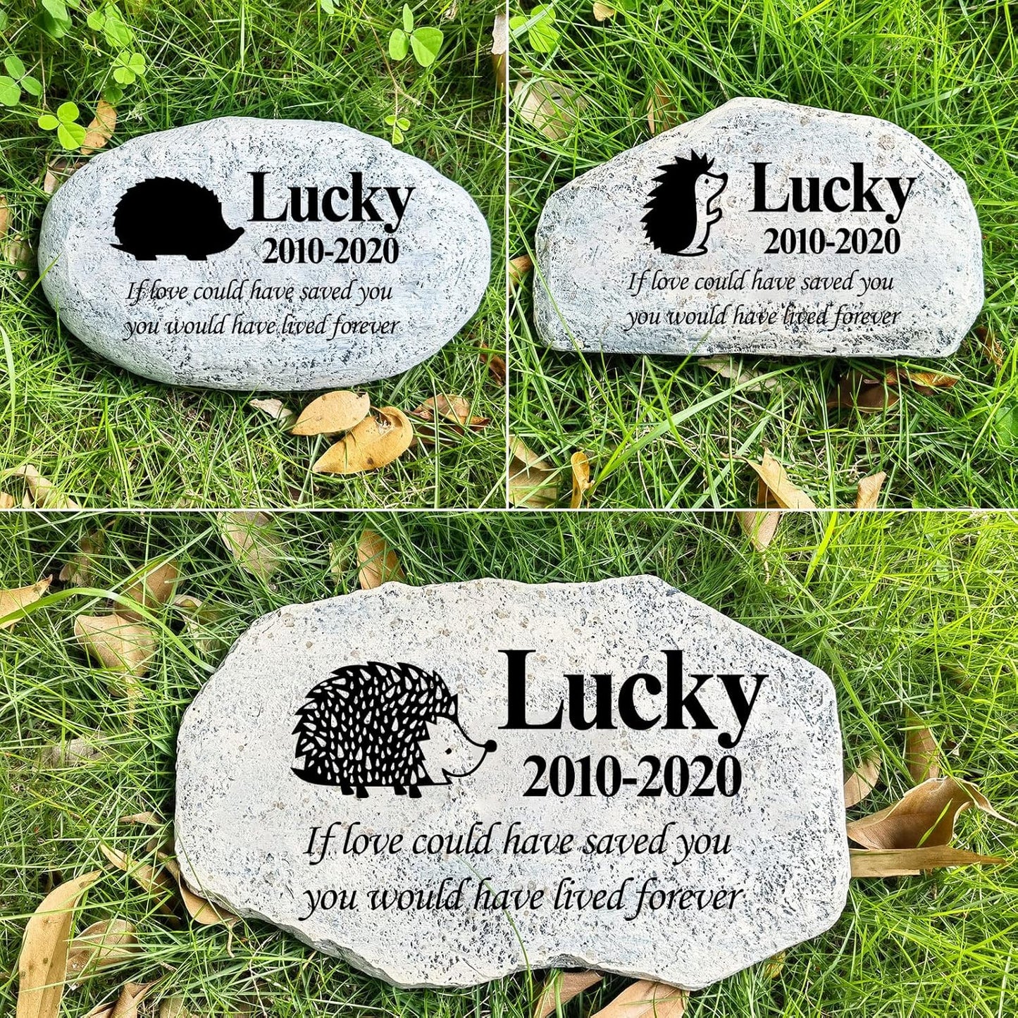 Zatanmulo Personalized Pet Memorial Stone, Garden Memorial Stone Personalized, Hedgehog Headstone, Hedgehog Tombstone, Memorial Plaque Outdoor, Garden Stepping Stone (Hedgehog)-VerdiqueGarden