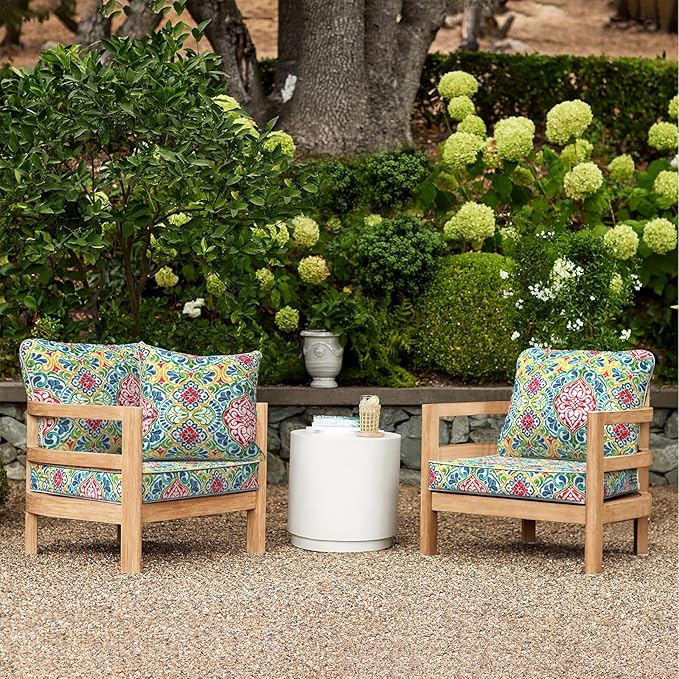 LVTXIII Outdoor Deep Seat Cushion Patio Seat and Back Cushion Set Seasonal Chair Cushion for Dining Arm Chairs, Wicker Chairs and Garden Furniture Decoration, 22"x22"x4", Damask Red-VerdiqueGarden