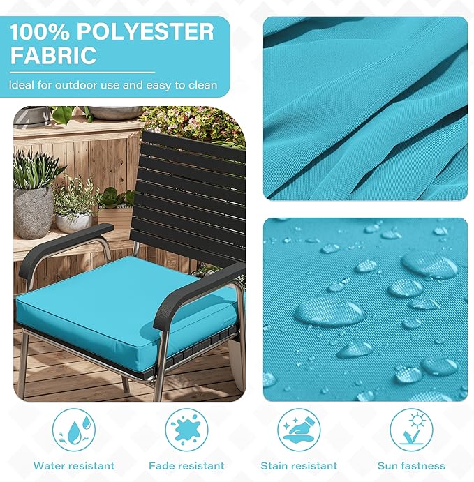 Patio Chair Cushions 17 X 16 X 3 Inch Waterproof Outdoor Seat Cushions for Patio Furniture, Outdoor Sofa Couch Pads with Ties & Handle, Set of 2, Lake Blue-VerdiqueGarden