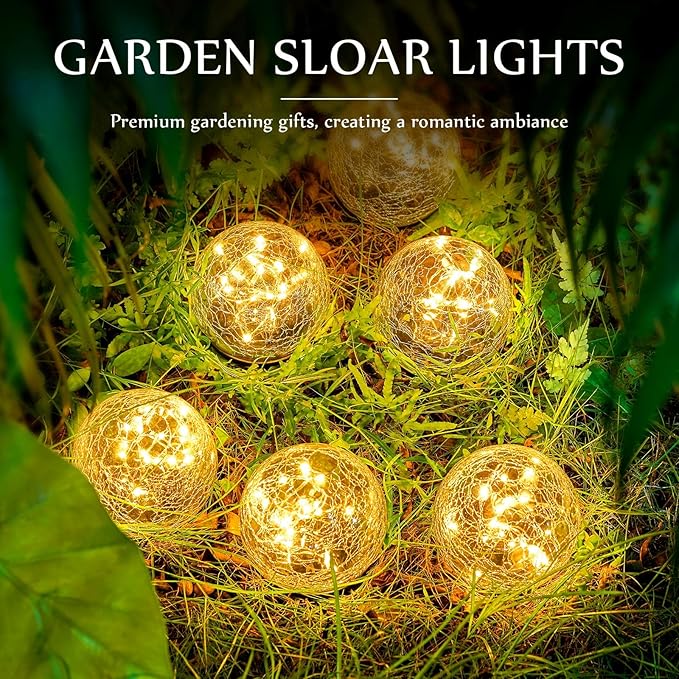 Honoson 3.9 Inch Solar Globe Lights Outdoor Waterproof, Solar Balls for Garden Cracked Glass Ball, Ground Landscape Garden Decor for Patio and Yard Lawn Backyard (6 Pieces)-VerdiqueGarden