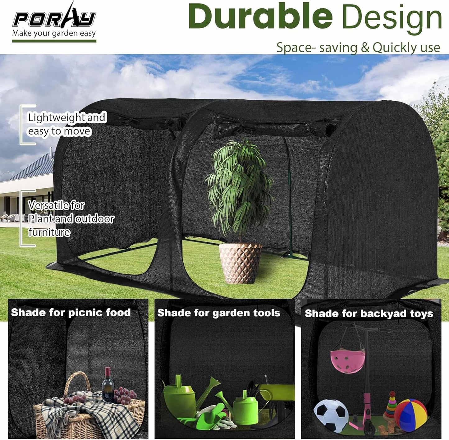Large Tunnel 8.2'x4' Sunshade Cloth Gardening Net,Easy Set up 4FT Tall Crops Shade Cover, UV Resistant Plant 80% Sunblock Net for Vegetables,Fruits and Mini Flower Pot with Stakes and Carry-VerdiqueGarden