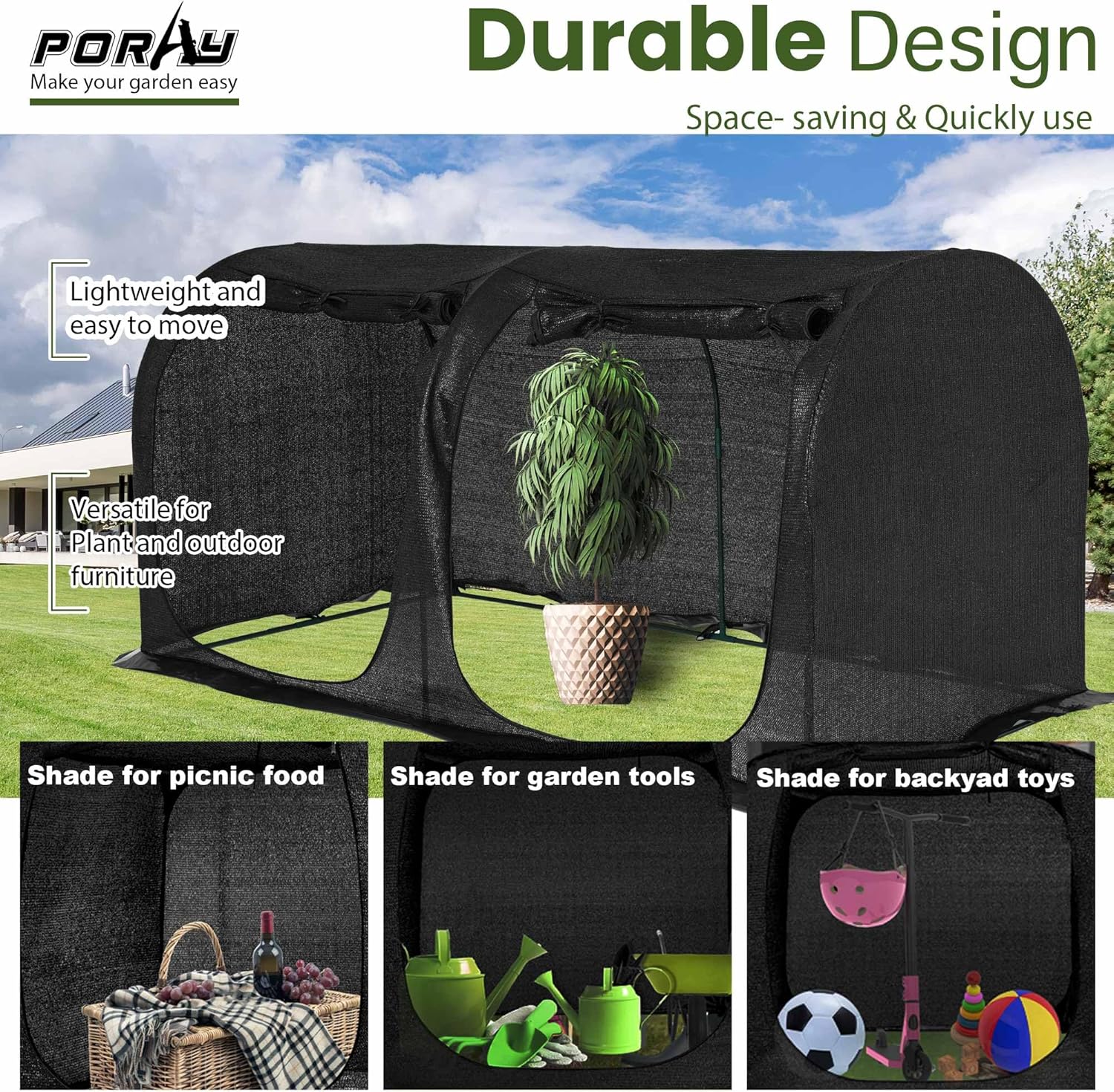Large Tunnel 8.2'x4' Sunshade Cloth Gardening Net,Easy Set up 4FT Tall Crops Shade Cover, UV Resistant Plant 80% Sunblock Net for Vegetables,Fruits and Mini Flower Pot with Stakes and Carry-VerdiqueGarden