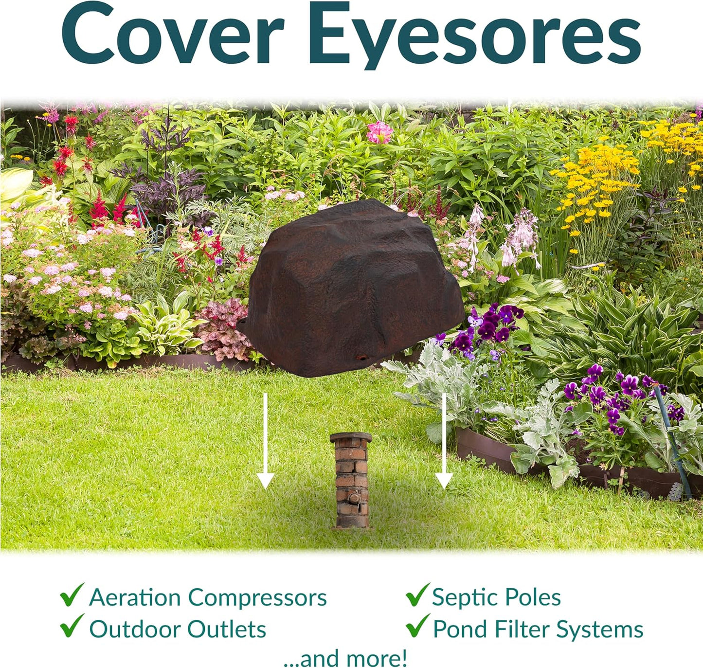 Sunnydaze 14” H Polyresin Faux Landscape Rock Cover - Lightweight Fake Rock Well Pump Cover for Outside - Brown-VerdiqueGarden