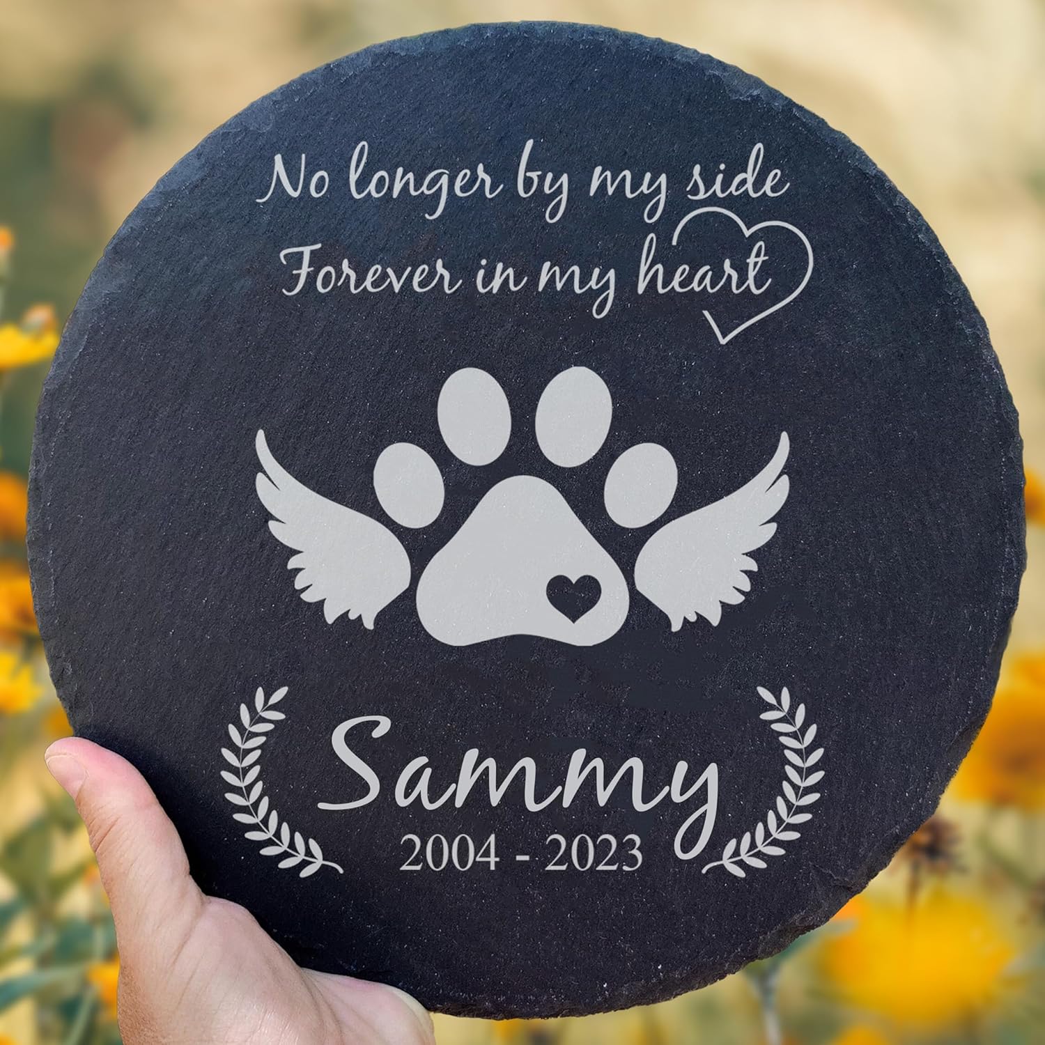 Personalized Pet Memorial Stone for Dogs and Cats | Custom Laser-Etched Weatherproof Garden Grave Marker | Natural Stone Bereavement Headstone Sympathy Gift | 4, 6, 10, or 12 Inch Heart or Circle Shape (A3)-VerdiqueGarden
