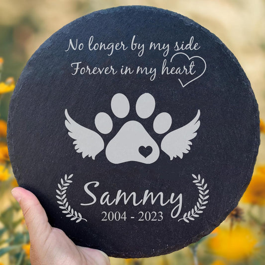 Personalized Pet Memorial Stone for Dogs and Cats | Custom Laser-Etched Weatherproof Garden Grave Marker | Natural Stone Bereavement Headstone Sympathy Gift | 4, 6, 10, or 12 Inch Heart or Circle Shape (A3)-VerdiqueGarden
