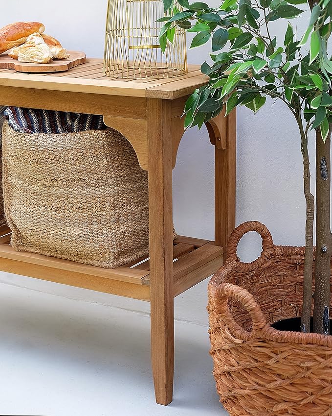 Cambridge Casual Indonesian Teak Auburn Outdoor Console Table, Natural-VerdiqueGarden