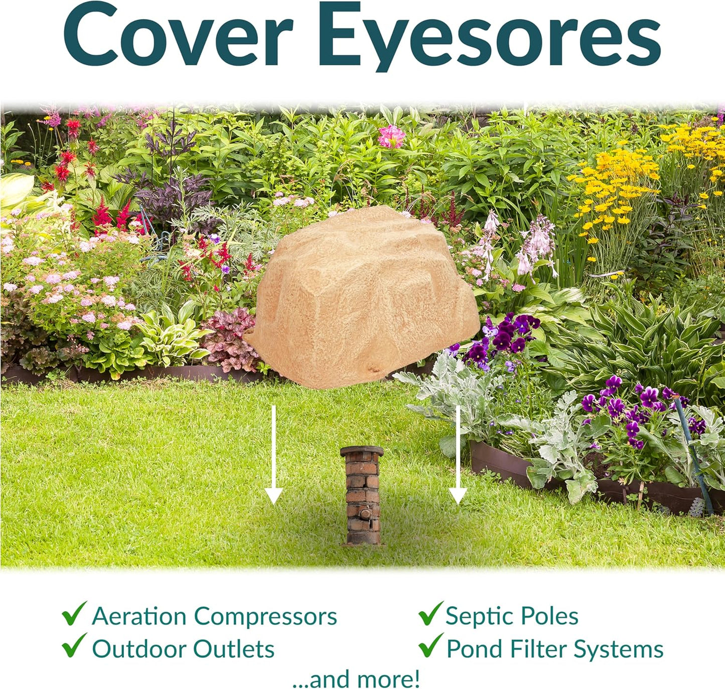 Sunnydaze 14” H Polyresin Faux Landscape Rock Cover - Lightweight Fake Rock Well Pump Cover for Outside - Sand-VerdiqueGarden