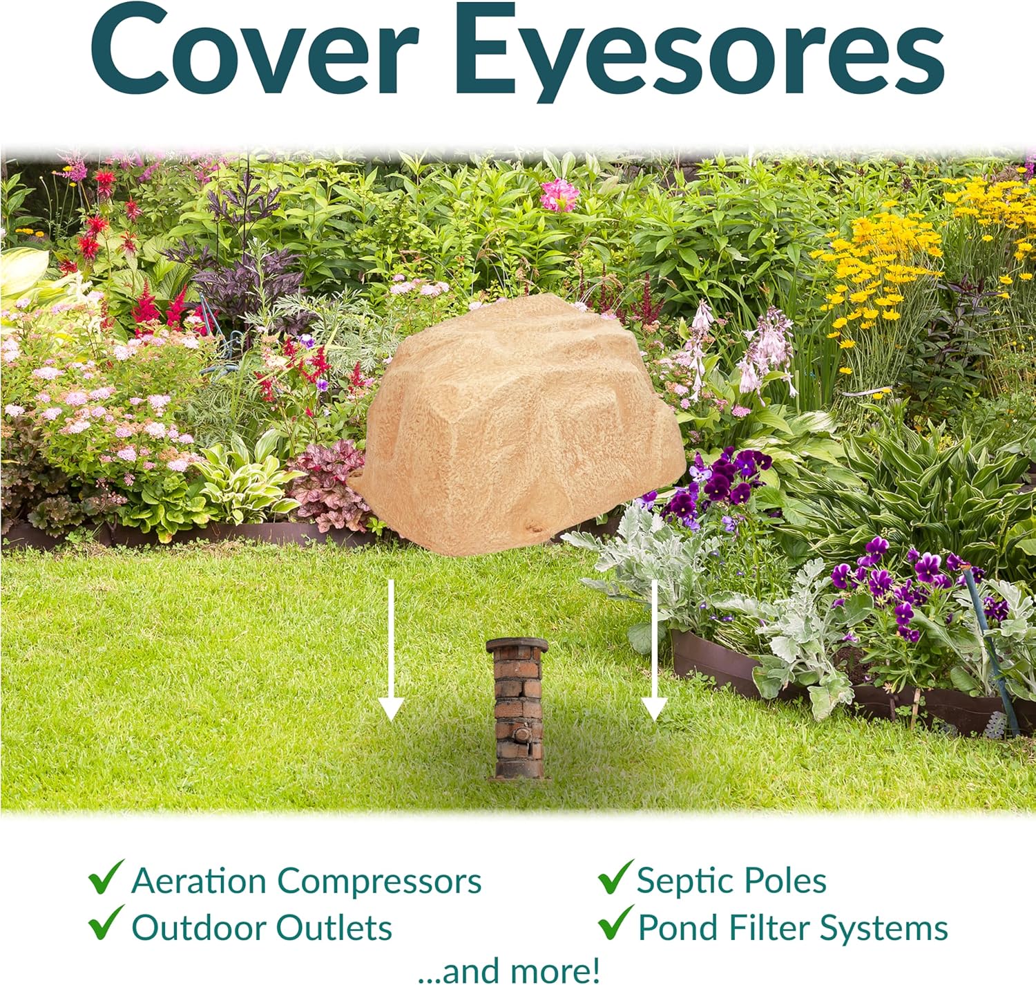 Sunnydaze 14” H Polyresin Faux Landscape Rock Cover - Lightweight Fake Rock Well Pump Cover for Outside - Sand-VerdiqueGarden