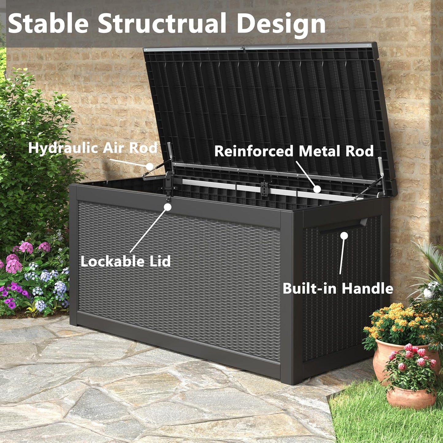 260 Gallon Resin Deck Box, Large Indoor and Outdoor Storage Box, Weatherproof and UV Resistant Outdoor Storage Box with Built-in Steel Beams for Patio Cushions, Pool Supplies-VerdiqueGarden