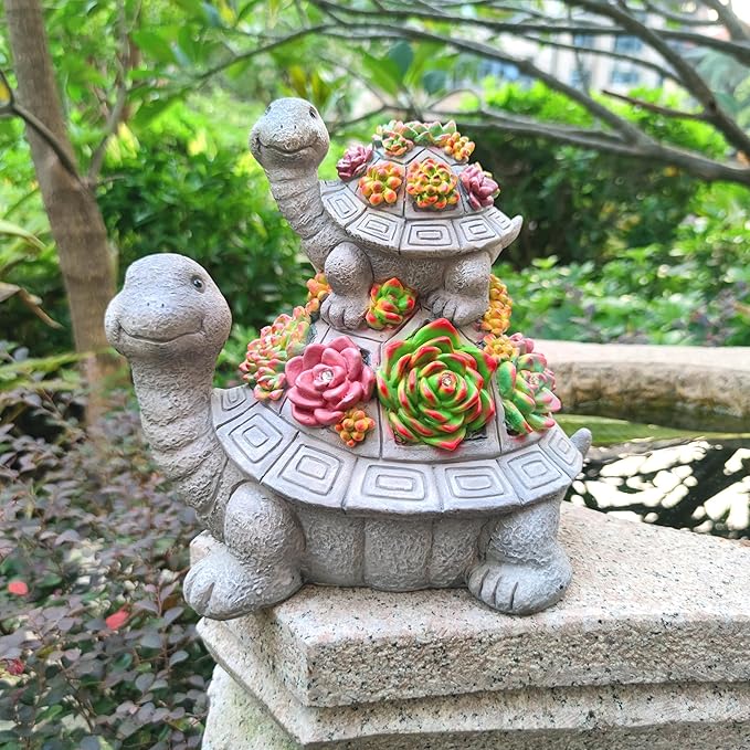 Large Turtle Solar Garden Outdoor Statues with Succulent and 6 LED Lights,Outside Solar Turtle Decor Art for Lawn,Yard, Balcony Ornament, to Give-VerdiqueGarden