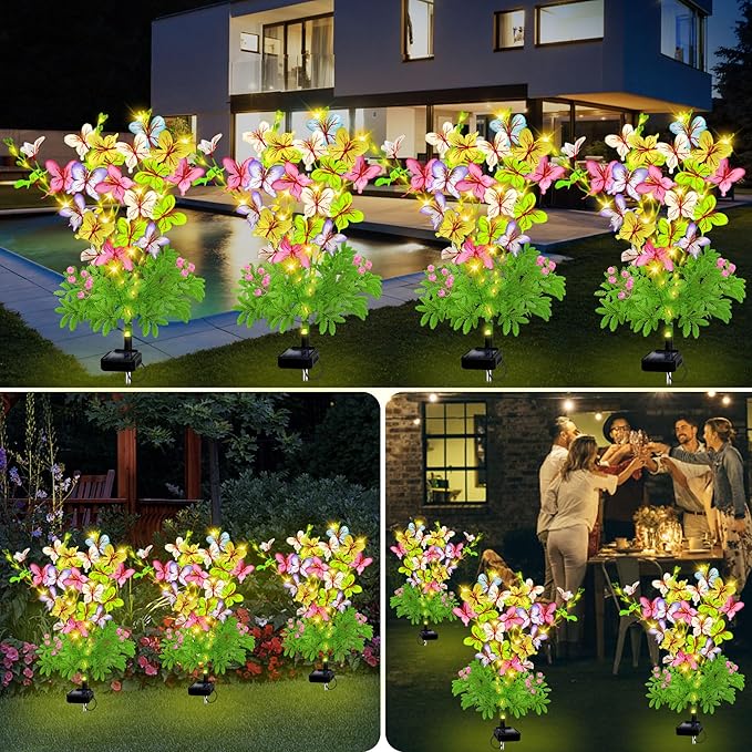 Solar Garden Lights Outdoor Waterproof,2 Packs Solar Swaying Butterfly Lights Decor,Gardening Butterfly Gifts for Mom Women,Solar Flowers Plant Lights Decorative Stakes for Yard Patio Lawn Pathway-VerdiqueGarden