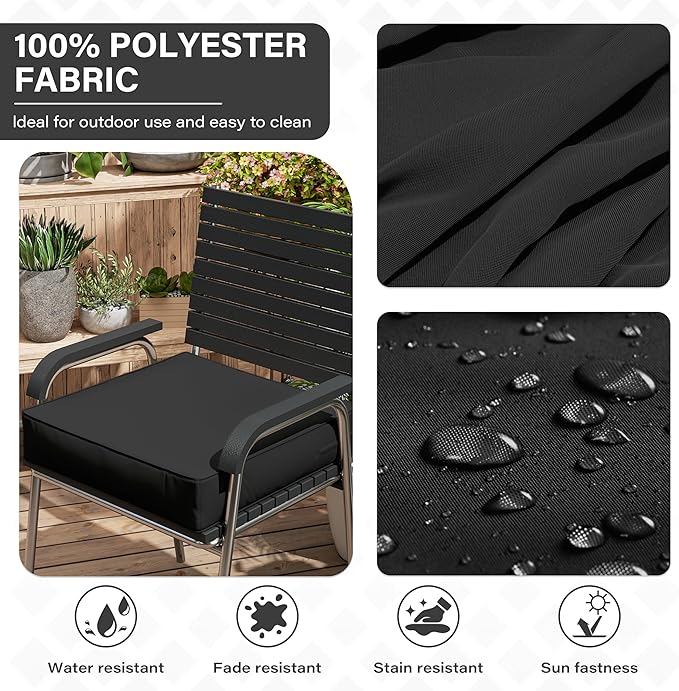 Patio Chair Cushions 24 X 24 X 5 Inch Waterproof Outdoor Seat Cushions for Patio Furniture, Outdoor Sofa Couch Pads with Ties & Handle, Set of 2, Black-VerdiqueGarden