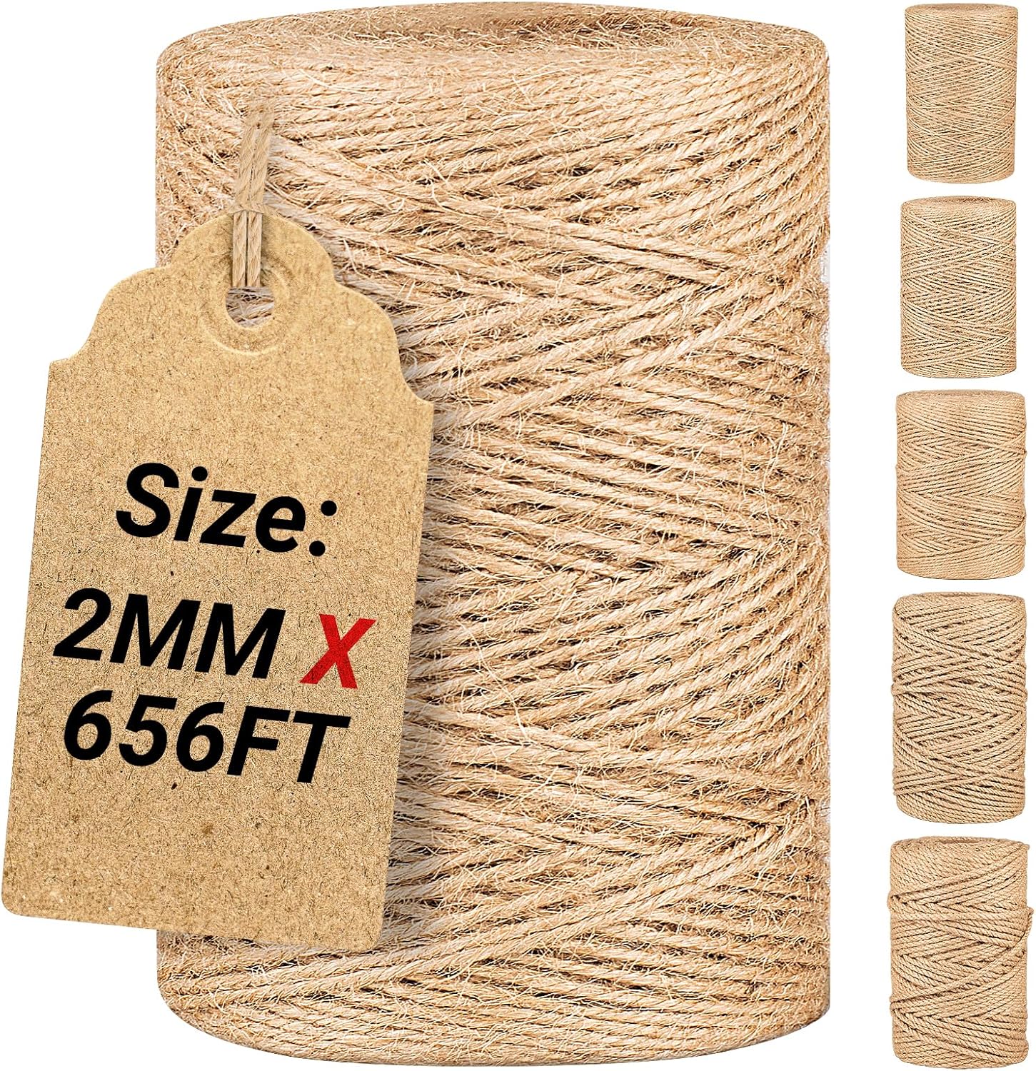 Natural Jute Twine String,Bulk Jute Rope Cord Twine for Crafting Gardening,Roll of Thick and Thin Twine for Gift Wrapping,Brown Decorative Rope,Ornament Twine for Cat Scratch Post (2mm x 656ft)-VerdiqueGarden