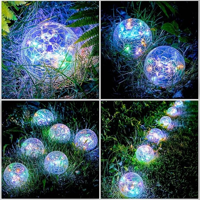 Honoson Decorative Solar Globe Lights Outdoor Waterproof LED Cracked Glass Ball Lights for Pathway, Walkway, Garden, Yard, Lawn Decoration(4 Pcs,3.9 Inch)-VerdiqueGarden