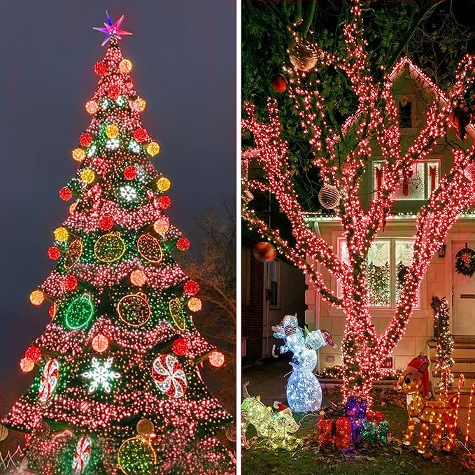 KNONEW 403ft 1000 LED String Lights Outdoor Christmas Lights 8 Modes & Timer Fairy Light Plug in Waterproof LED String Lights for Xmas Yard Tree Wedding Party Holiday Decorations (Red)-VerdiqueGarden