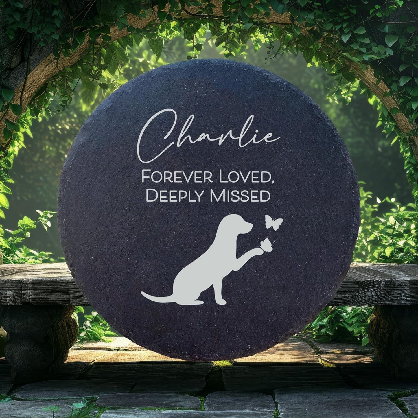 Personalized Pet Memorial Stone for Dogs and Cats | Custom Laser-Etched Weatherproof Garden Grave Marker | Natural Stone Bereavement Headstone Sympathy Gift | 4, 6, 10, or 12 Inch Heart or Circle Shape (A9)-VerdiqueGarden