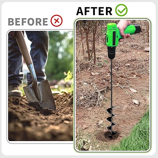 TCBWFY 2x32 Inch Auger Drill Bit for Planting - Long Handle Easy Planter Garden Auger - Bulb & Bedding Plant Augers - Post Hole Digger for 3/8”Hex Drive-VerdiqueGarden