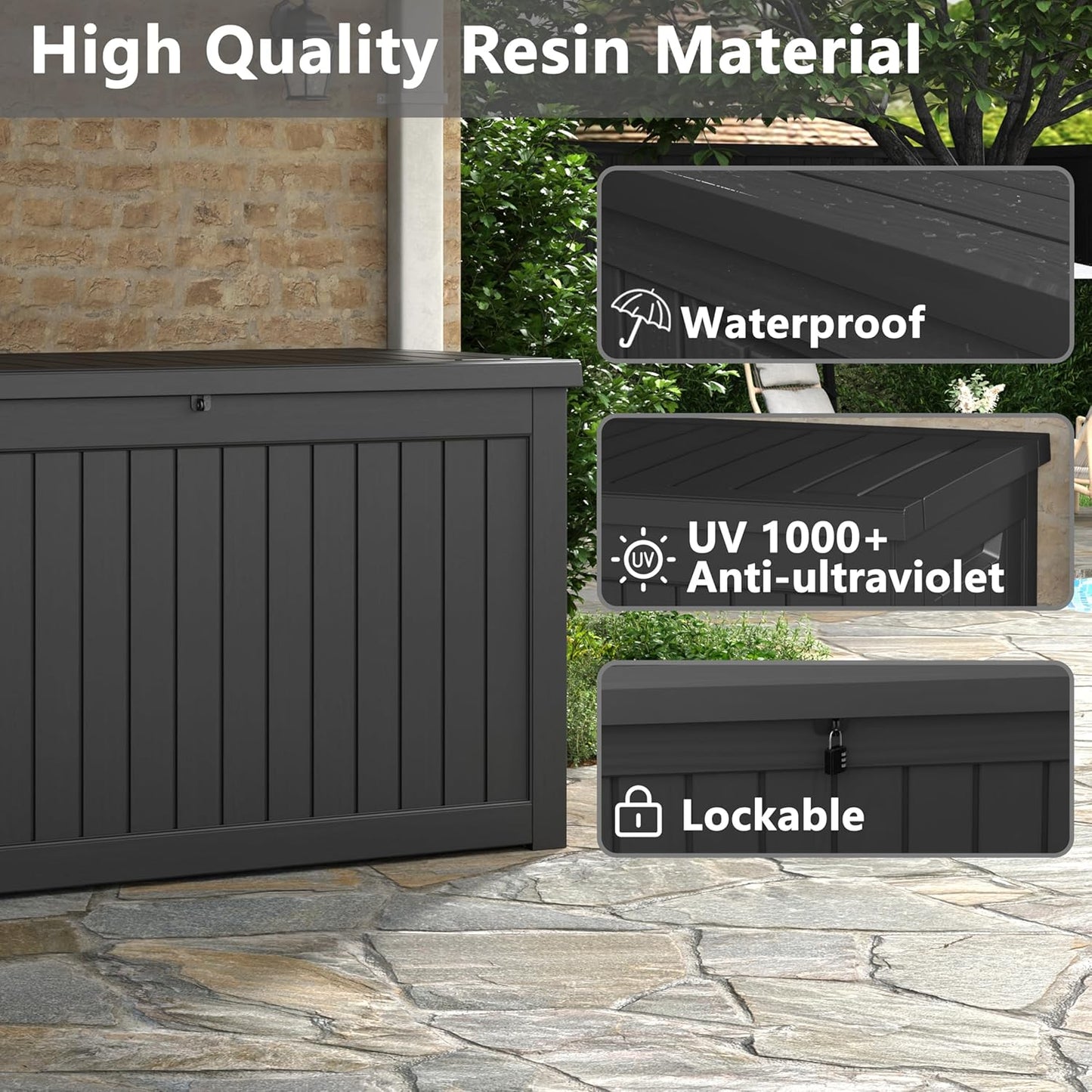 230 Gallon Outdoor Storage Box, Deck Box Resin Waterproof and UV Resistant Lightweight Deck Box for Garden Tools, Pool Supplies Organization-VerdiqueGarden