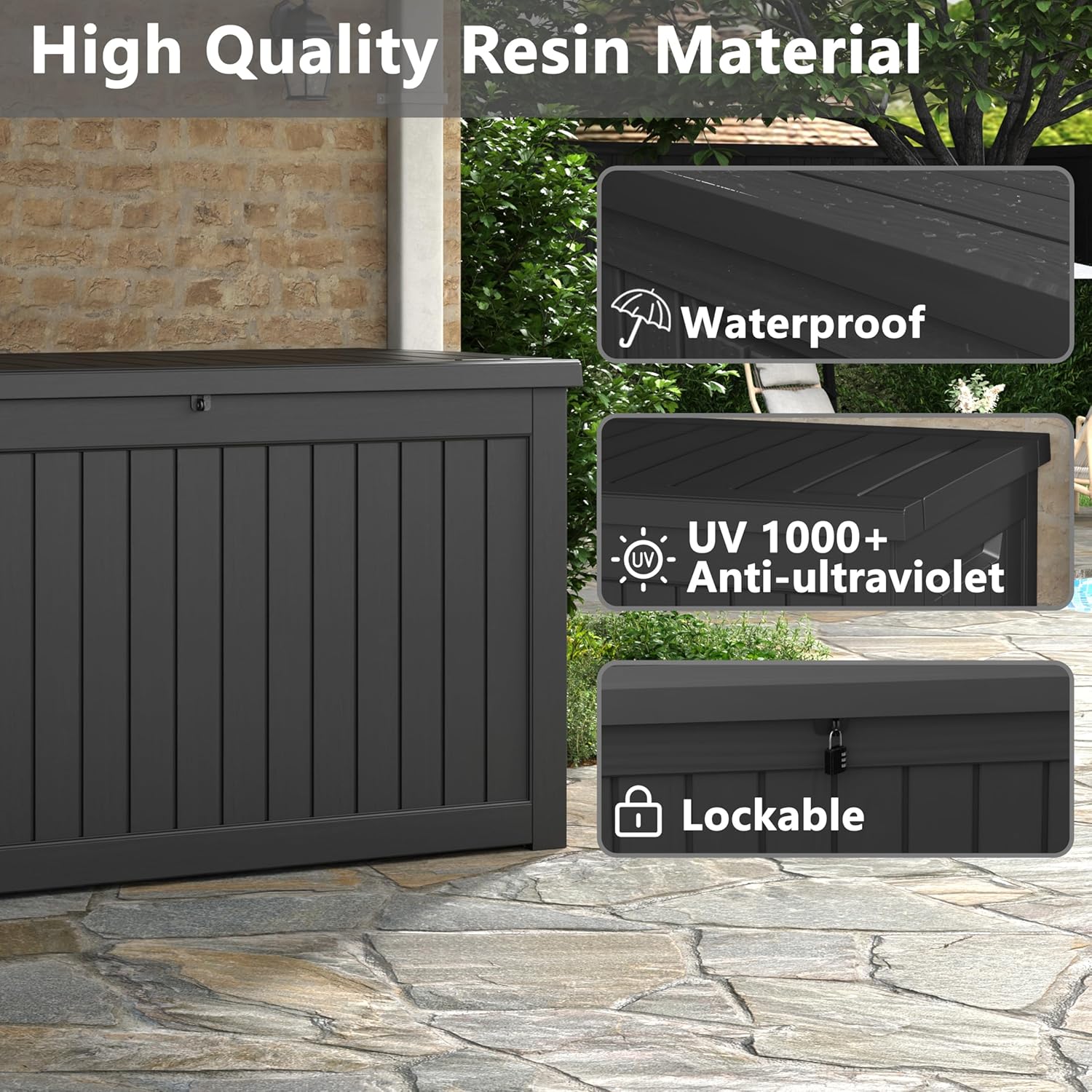 230 Gallon Outdoor Storage Box, Deck Box Resin Waterproof and UV Resistant Lightweight Deck Box for Garden Tools, Pool Supplies Organization-VerdiqueGarden