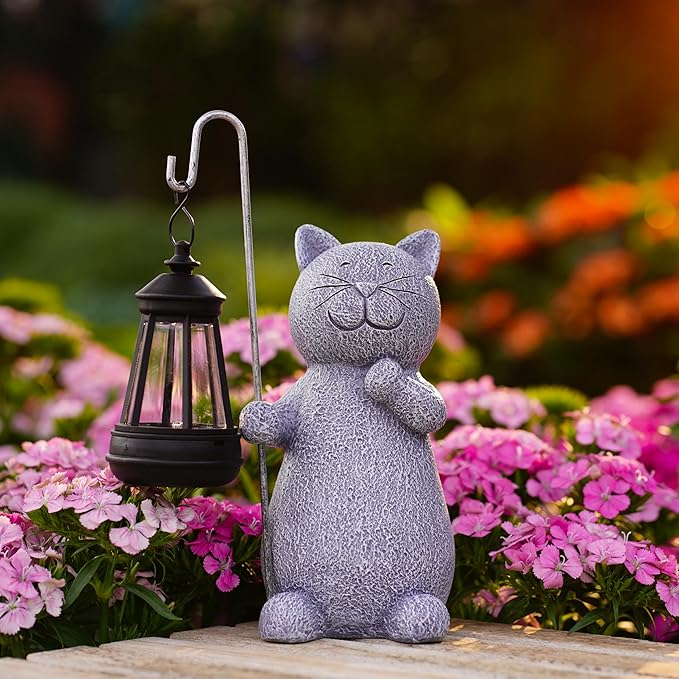 Garden Decor Solar Statues for Mom Grandma Birthdays for Women Sister Wife Lady - Front Patio Balcony Yard Art Lawn Ornaments Porch Outdoor Outside Decorations (Cat)-VerdiqueGarden