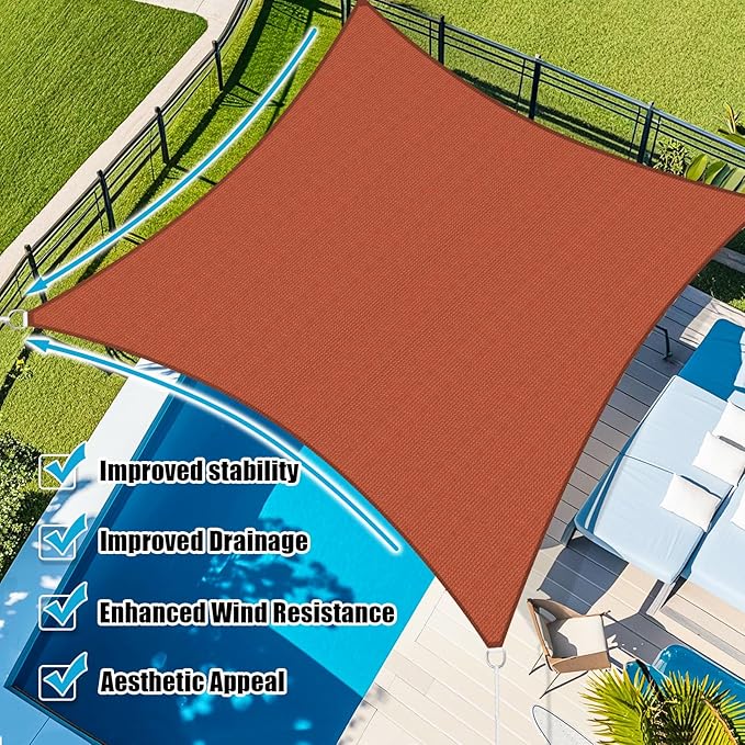 Amagenix Sun Shade Sail 11'X11' Curved Edge Outdoor Shade Canopy Rust Red Breathable 95% UV Block Shade Cloth for Patio Garden Backyard (We Make Custom Size)-VerdiqueGarden