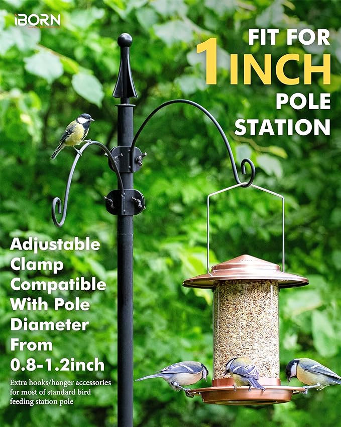 iBorn Bird Feeders Hangers for 1” Pole Stand Station Outdoor Hanging Hooks for Humming Bird Feeders for Outside Plant Hanger Hook Bracket Kit 12.2 Inch Long Metal Hooks for 1 Inch Pole, Pack of 4-VerdiqueGarden